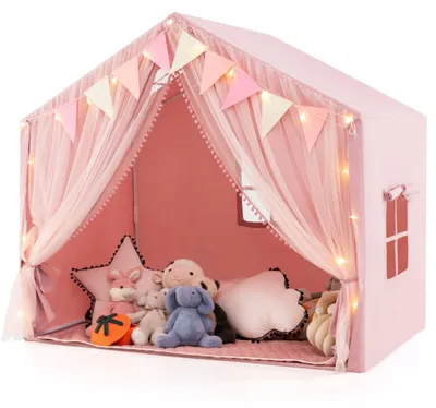 Productafbeelding van Speelhut voor kinderen met gordijnen, sterrenmotief, roze, groot