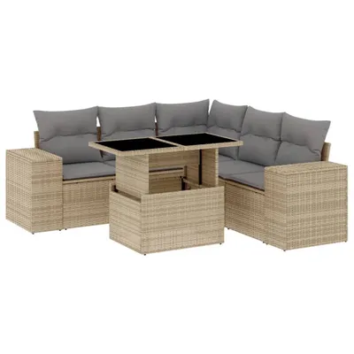 Imagen del producto de vidaXL Juego de 6 piezas de sofá de jardín con cojines, color beige, de ratán sintético