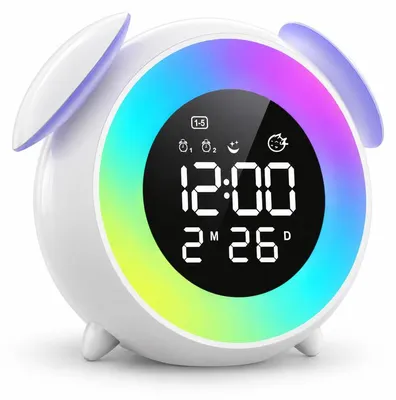 Produktbild von Digitaler LED Wecker mit Wake-up-Lampe, 2 Weckgruppen, 7 Wecktönen, Snooze, Sonnenuntergangsmodus, Sonnenaufgangsmodus und RGB Licht