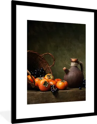 Produktbild von MuchoWow® Gerahmtes Poster Rustikal - Obst - Korb - Stilleben 60x80 cm - Poster mit Schwarzem Bilderrahmen Wandposter Rahmen Foto Bilder - Wohnzimmer - Dekorationen - Prämie