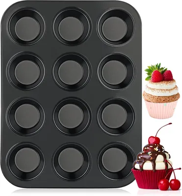 Muffinbackform, 12 Mulden, Kohlenstoffstahl, antihaft, 35x26 cm, schwarz