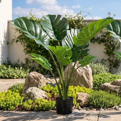Obrázok produktu pre Umelá Monstera deliciosa – tropická dekoratívna rastlina – 90 cm – 1 kus – s kvetináčom – vyrobená z PE – určená na použitie v interiéri