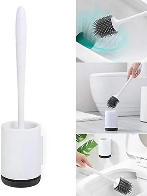 Produktbild von tragbare Silikon-Toilettenbürste mit flexiblem Borstenkopf und schnelltrocknendem Halter