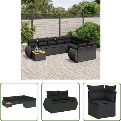Produktbild von The Living Store 10-tlg. Garten-Sofagarnitur mit Kissen Schwarz Poly Rattan