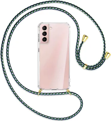 Produktbild von Handykette Backcover-Schutzhülle mit Band (Metall goldfarben) für Samsung Galaxy S21 Plus 5G - grün/blau/weiß
