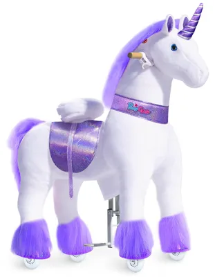Produktbild von PonyCycle Klassisch Modell U Lila Einhorn Reitspielzeug für Kinder – Plüsch-Reittier auf Rädern, mit Bremse & Klang, 108 cm Höhe, Größe 5 (7+ Jahre), max. 80 kg, Sitzhöhe 73 cm