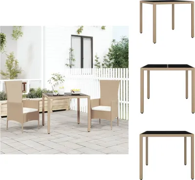 Produktbild von vidaXL Gartentisch mit Glasplatte Beige Poly Rattan & Hartglas -  Gartentische