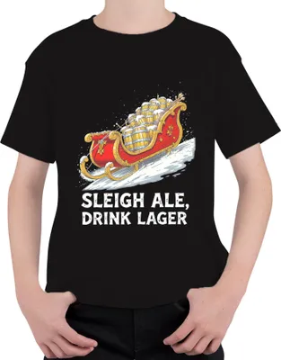 Produktbild von Sleigh Ale Drink Lager Weihnachten Bier Geschenk Santa lustig Uni Kinder T-Shirt, Schwarz, 152