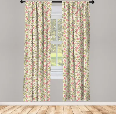 Produktbild von ABAKUHAUS Marienkäfer Vorhänge, Gardinen, Curving Design Mit Marienkäfern Und Retro Features Small Beetles Thema, 2 Stück 75 x 245 cm, , Hellgrün Rosa
