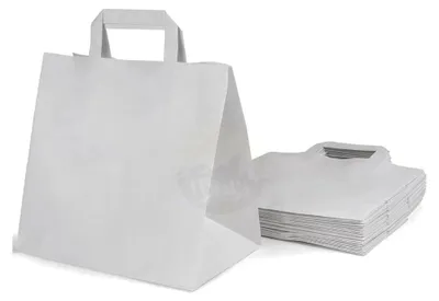 Produktbild von Papiertragetaschen 250 Stück - Umweltfreundlich - To-go Beutel - Mahlzeitentaschen - Geschenktüten (Weiß, 32x17x27 cm)
