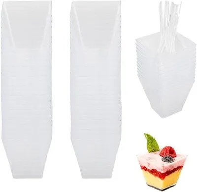 Obrázok produktu pre Poháriky na dezerty, sklo, 60 ml, 50 ks, plastové