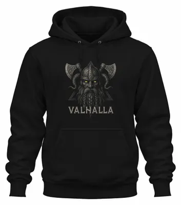 Imagen del producto de Sudadera con capucha uni, diseño "Valhalla, guerrero vikingo, Odín, hacha, mitología nórdica, berserker", color , talla S