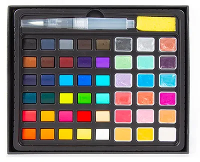 Zdjęcie produktu dla Zestaw farlowych H&B, 48 kolorów, profesjonalne akcesoria artystyczne, w tym 18 kolorów perłowych i 30 fluorescencyjnych wraz z pędzelkiem do akwareli do malowania artystycznego