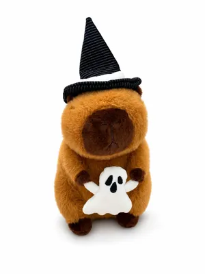 Produktbild von Halloween Capybara Kuscheltier mit Hexenhut und Geist 27 cm Plüschtier Stofftier Kawaii Geschenk für Kinder