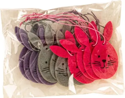 Produktbild von 6x12 Stück Filz Osterhasen Gesichter zum Hängen 7cm pink lila grau Osterdeko