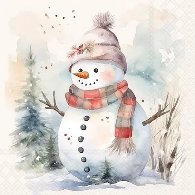 Produktbild von Servietten Papier 33x33cm 3-lagig mit Schneemann Motiv 20 Stk.