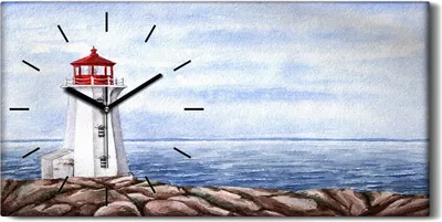Produktbild von Wanduhr Uhr Wandbild Leinwand Geräuschlos 60x30 Leuchtturm Wasser Landschaft - schwarze Hände