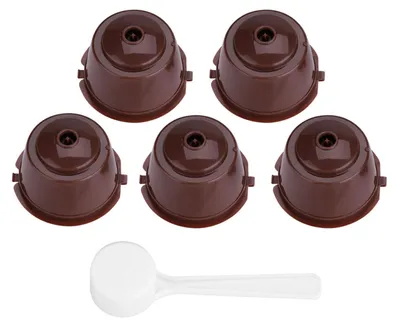 Image de Ensemble de filtres à café réutilisables - 5 pièces avec cuillère - Capsules de café réutilisables pour machines à café