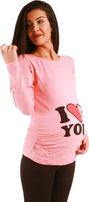Produktbild von Umstandsshirt Langarm I Love You – Umstandsmode Damen Schwangerschaft, 95 % Baumwolle, Lachsfarbe, Gr. M