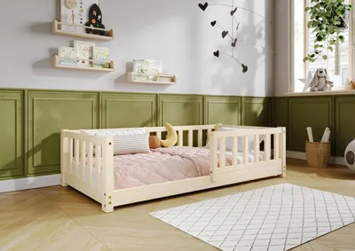 Produktbild von TIMBEE LENA Kinderbett Holz Kinderzimmer Bett - Unlackiert - 100x200cm - 3cm Beine