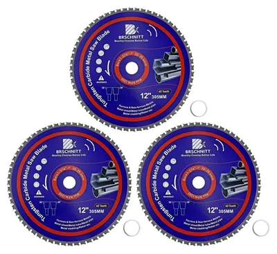 Image de Lame de scie circulaire pour métaux, 305 mm, 60 dents, carbure de tungstène (TCT), lot de 3, avec un diamètre de 30/25,4 mm, pour acier, aluminium et cuivre