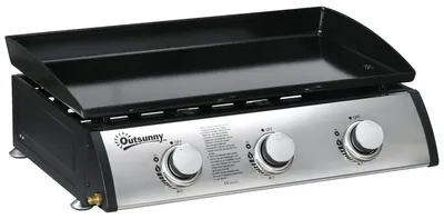 Produktbild von Outsunny Gasgrill Tischgrill BBQ mit 3 Brenner Tischgasgrill mit Schlauch Deckel