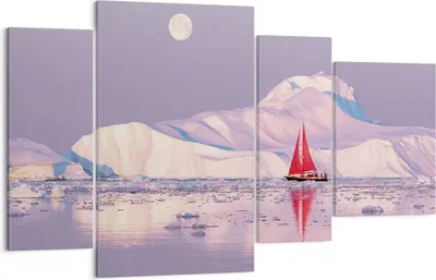 Produktbild von Bild auf Leinwand - Leinwandbild - 4 Teile - Segelschiff Mond Gletscher - 120x70cm - Wand Bild - Wanddeko - Wandbilder - Leinwanddruck - Bilder - Wanddekoration - Leinwand bilder - DL120x70-4462