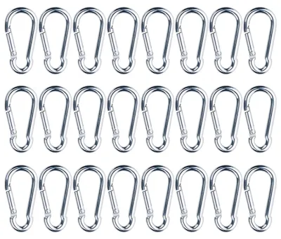 Produktbild von 24x Karabinerhaken 5x2,5 cm - Mini-Karabinerhaken Metall Set bis 50kg belastbar - Vielseitig für Camping, Garten & Haushalt - Robust, einhändig bedien