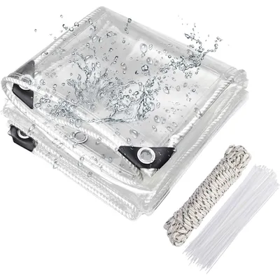 Produktbild von Transparente Abdeckplane Abdeckfolie Regenplane - 0,8 x 1,2 m - PVC - Wasserdicht - Winddicht - Mit Ösen
