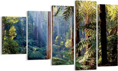 Produktbild von Bild auf Leinwand - Leinwandbild - 5 Teile - Morgendämmerung Bäume Wald - 100x60cm - Wand Bild - Wanddeko - Wandbilder - Leinwanddruck - Bilder - Wanddekoration - Leinwand bilder - EG100x60-4403