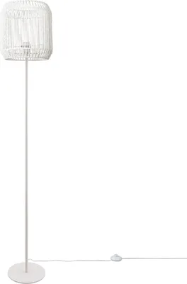 Produktbild von Stehlampe Modern Wohnzimmer Schlafzimmer Rattan Optik Boho Korb Stehleuchte E27 Lampenschirm Weiß (Ø28 cm) Lampenfuß Einbeinig Weiß