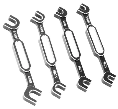 Produktbild von 4 Stück RC-Auto-Schraubenschlüssel, Umlenkmuttern, Kugelgelenkschlüssel, Werkzeug zum Entfernen von Kugelgelenken, aus Aluminiumlegierung, schwarzer RC-Wartungsschlüssel, 3,0–6,0 mm