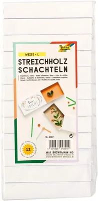 Produktbild von folia 2407 - Streichholzschachteln, ca. 11 x 6 x 2 cm groß, 12 Stück, blanko weiß, zum Selbstgestalten