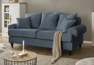 Produktbild von Sofa "Adelina" in blau Landhaus Couch 3-Sitzer 200 cm