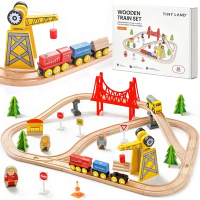 Produktbild von Holzeisenbahn Eisenbahnset Spielzeugeisenbahn - 55-teilig - Magnetkran - Ab 3 Jahren