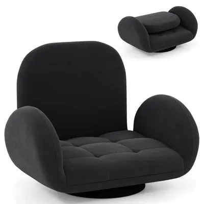 Image de Fauteuil pivotant COSTWAY avec dossier et accoudoirs réglables, canapé pliant, fauteuil au sol avec assise rembourrée, fauteuil de détente, noir