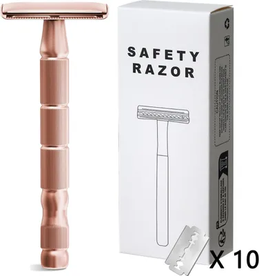 Image de INF Rasoir de sécurité à simple tranchant - Alliage d'Aluminium, 11cm, 11 pièces Or rose