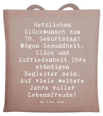 Produktbild von Mr. & Mrs. Panda baumwoll shopper Spruch 78. Geburtstag - Braun Pastell - Geschenk, einzigartig, Tasche, Geburtstagsgeschenk, Beutel, tragetasche baumwolle, Tote Bag