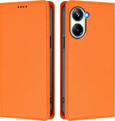 Obrázek produktu pro Kožené pouzdro pro Realme 10 Pro 5G, magnetické flipové pouzdro zPolyuretankůže se stojánkem Oranžová