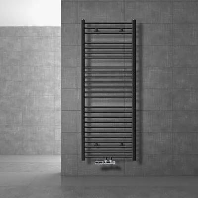 Obrázek produktu pro LuxeBath koupelnový radiátor středové připojení 600 x 1500 mm antracit rovný s připojovací sadou včetně termostatu rohová stěna antracit, bez topného tělesa