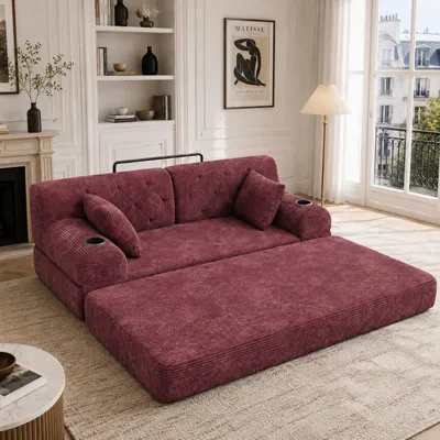 Produktbild von STILVORA Schlafsofa 2-Sitzer mit hoher Rückenlehne,Klappsofa mit Metallrahmen und hochdichtem Schaumstoff,Wohnzimmersofa mit Getränkehaltern und Seitentaschen