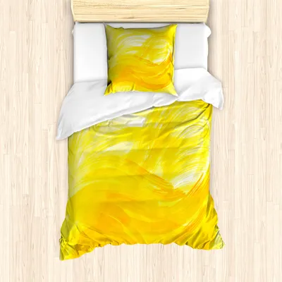 Produktbild von ABAKUHAUS Gelb und Weiß Mantele, Pinselstriche, Milbensicher Allergiker geeignet mit Kissenbezügen, 135 cm x 200 cm - 80 x 80 cm, Yellow Marigold