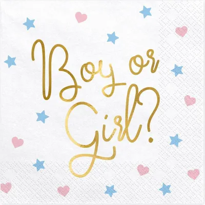 Immagine prodotto di Tovaglioli Ragazzo o Ragazza? 33x33cm 20 pezzi bianco/oro