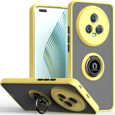 Produktbild von Hülle für Honor Magic5 Pro Ring Halter Ständer Matte Transluzent TPU Bumper Stoßfest Schutzhülle Gelb