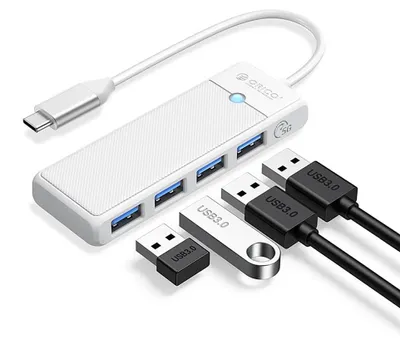 Obrázek produktu pro Orico PAPW4A-C3 USB rozbočovač se 4 porty (4x USB-A 3.0, kabel 0,5 m) – bílá barva