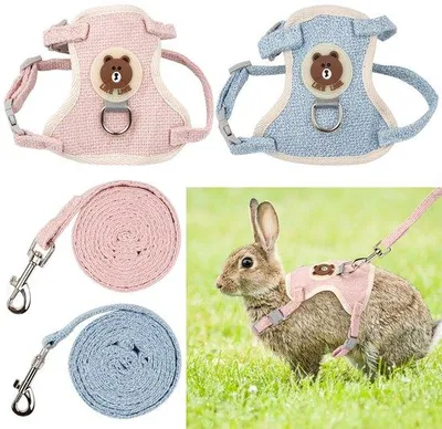 Image de Collier réglable Ibenzoa® pour petits animaux – lapins et autres petits animaux, bleu/rose, jusqu'à 120 cm, tour de cou 20–26 cm, tour de poitrine 27–35 cm, en filet et en coton