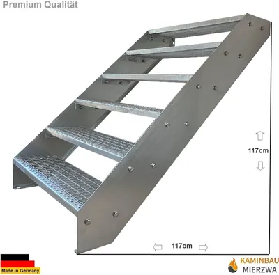 Produktbild von Gitterrost Stahl Wangentreppe 6 Stufen Verzinkt - (L x B x H) 120cm x 120cm x 114cm