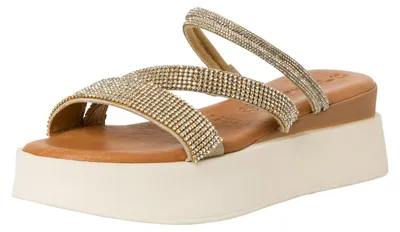 Productafbeelding van Tamaris dames plateau slippers, textiel, met sleehak, zomercollectie; kleur: lichtgoud/metallic; maat: 38 EU