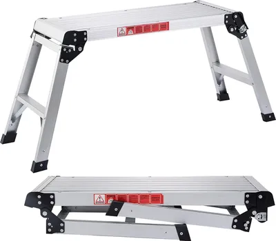 Produktbild von COSTWAY Alu Arbeitsplattform, Klappwerkbank mit Antirutschmatten, Arbeitsbühne 150 kg Tragfähigkeit, Trittbank mit Sicherheitsschlössern, Trittleiter für Zuhause, Büro, Werkstatt und Garage, Silber