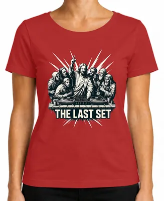 Produktbild von THE LAST SET Jesus DJ Abendmahl Techno Party Statement Sarkasmus Damen T-Shirt, Rot, XXL